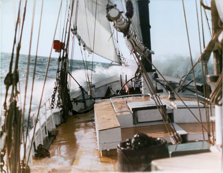 Wave crashing over a ship.