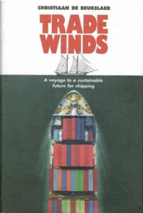 book caover with overhead image of cargo ship with shipping containers at sea